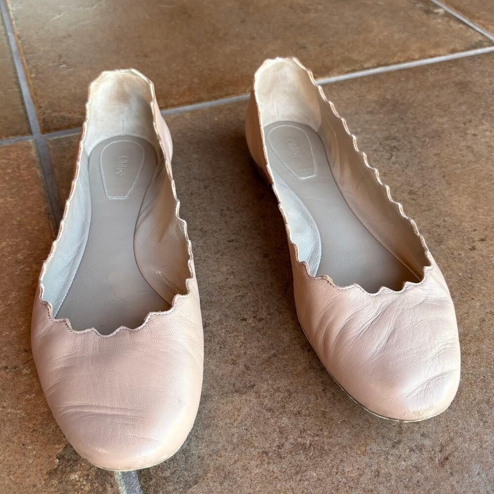 Chloe Lauren Ballerina Scalloped Edge Leather Flats Rosy Beige size 38/8 US - Picture 12 of 16